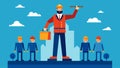 The foremans commanding presence on the platform serves as a constant reminder to the workers of their goal and the