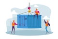Foremen Characters in Seaport Loading Container Box from Cargo Ship Isolated on White Background. Import Export Logistic Royalty Free Stock Photo