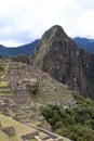The foremost section of Machu Picchu including the Industrial Zone, Prisoner`s Area, agricultural terraces and Huayna Picchu
