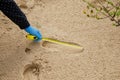 Forensic expert is measuring the shoe print length