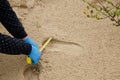 Forensic expert is measuring the shoe print width