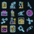 Forensic laboratory icons set vector neon