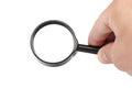 Forensic magnifier in hand on white background. Royalty Free Stock Photo