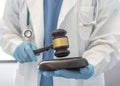 Forensic medicine, science or criminalistics legal investigation or medical practice - malpractice justice concept with judge