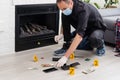 Forensics researcher photographing a blood at a murder scene Royalty Free Stock Photo