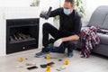 Forensics researcher photographing a blood at a murder scene Royalty Free Stock Photo