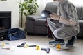 Forensics researcher photographing a blood at a murder scene Royalty Free Stock Photo