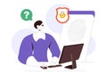 Forensics Technology Vector Illustration Featuring Biometric Access Control and Server Data Recovery with Fingerprint Screening