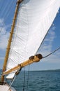 Foresail and Wooden Mast of Schooner Sailboat Royalty Free Stock Photo