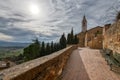 Foreshortening of the medieval city of Pienza in Tuscany Italy