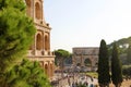 Foreshortening of Rome with Colosseum and Arch of Constantine Royalty Free Stock Photo