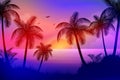 Tropical Beach at Sunset With Palm Trees and bright colorful sky Royalty Free Stock Photo