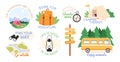 Forest adventure motivation badges. Nature tourist graphic sign, forest camp travel typography. Hiking explore hipster Royalty Free Stock Photo