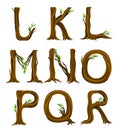 Forest Alphabet with Letters Arranged from Tree Trunks and Branches Vector Set