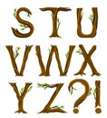 Forest Alphabet with Letters Arranged from Tree Trunks and Branches Vector Set