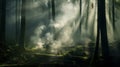Forest ambiance with dancing smoke captured Royalty Free Stock Photo