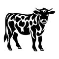 Forest animal cow in linocut textured style. Isolated on white background vector illustration