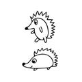 Forest animal hedgehogs hand drawn set elements in doodle style. vector scandinavian monochrome minimalism Royalty Free Stock Photo