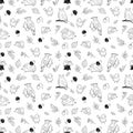 Forest animal pattern. Cute animals and birds, autumn forest vector seamless texture Royalty Free Stock Photo