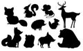 Forest animal set. Black silhouette animal icon collection. Predatory and herbivorous mammals. Flat vector illustration isolated Royalty Free Stock Photo