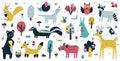 Forest animals big collection. Cute woodland characters and trees set Royalty Free Stock Photo