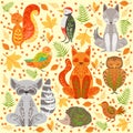 Forest Animals Covered In Crative Ornaments Illustration