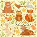 Forest Animals Covered In Ornamental Patterns Illustration