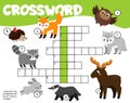 Forest animals crossword for kids and toddlers. Educational game for children