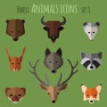 Forest animals flat icons. Set 1 Royalty Free Stock Photo