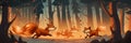 Forest animals fleeing from forest fire