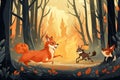 Forest animals fleeing from forest fire