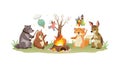 Forest animals gathering around a warm campfire, vector design Generative AI Royalty Free Stock Photo