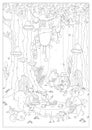 Forest animals having breakfast black outline for coloring page