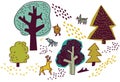 Forest and animals isolate on white nature design elements. Royalty Free Stock Photo