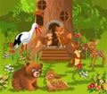 Forest animals living in the tree house Royalty Free Stock Photo