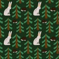 Forest animals seamless pattern. Hand drawn cartoon scandinavian hedgehog and hare cute scandi illustration, kids clothers and