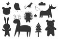 Forest animals silhouettes, isolated on white background vector illustration. Woodland forest animals collection Royalty Free Stock Photo