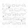 Forest animals. Silhouettes, stickers. Outline of wild forest animals. Bear, owl, hedgehog, deer, wolf, fox, squirrel, hare Royalty Free Stock Photo