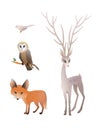 Forest Animals Vector Set. Deer, Red Fox, Owl, Bird Royalty Free Stock Photo