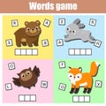 Forest animals. Write missing letters and complete words. Crossword for kids and toddlers. Educational children game.