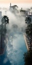 Misty Pool: A Captivating Orientalist Imagery In High-definition Wide Shot Royalty Free Stock Photo