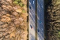 Forest in autumn fall season and road highway in Silesia Poland aerial drone Royalty Free Stock Photo