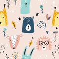 Forest baby animals seamless funny pattern Royalty Free Stock Photo