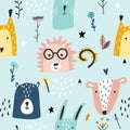 Forest baby animals seamless funny pattern Royalty Free Stock Photo