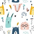 Forest baby animals seamless funny pattern Royalty Free Stock Photo