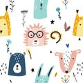 Forest baby animals seamless funny pattern Royalty Free Stock Photo