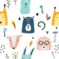 Forest baby animals seamless funny pattern Royalty Free Stock Photo