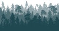 Forest background, beautiful landscape wallpaper. Silhouettes of pines, spruce, deciduous trees. Vector illustration Royalty Free Stock Photo