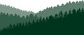 Forest background, beautiful nature, landscape. Evergreen coniferous trees. Silhouette of fir trees on mountains. Vector. Royalty Free Stock Photo