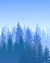 Forest background. Silhouette panorama. Landscape with trees. Conifers. Beautiful view. Foggy scene. Illustration vector Royalty Free Stock Photo